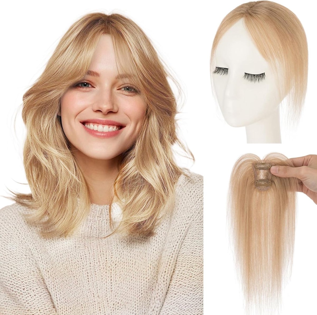 Clip-in pony van echt haar – curtain bangs fringe-extensions – natuurlijke pony-haarstukken van echt haar voor dames, 10g #27 donkerblond