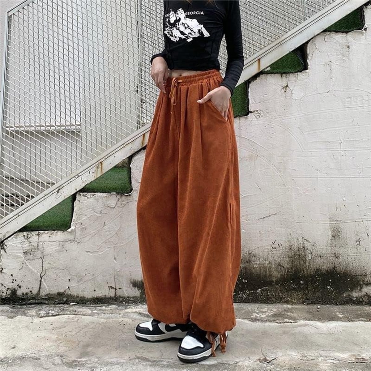 Parachute Broek Cargo Broek Voor Vrouwen Baggy Harajuku Lage Taille Y2K Broek Grunge Broek, Bruin, L