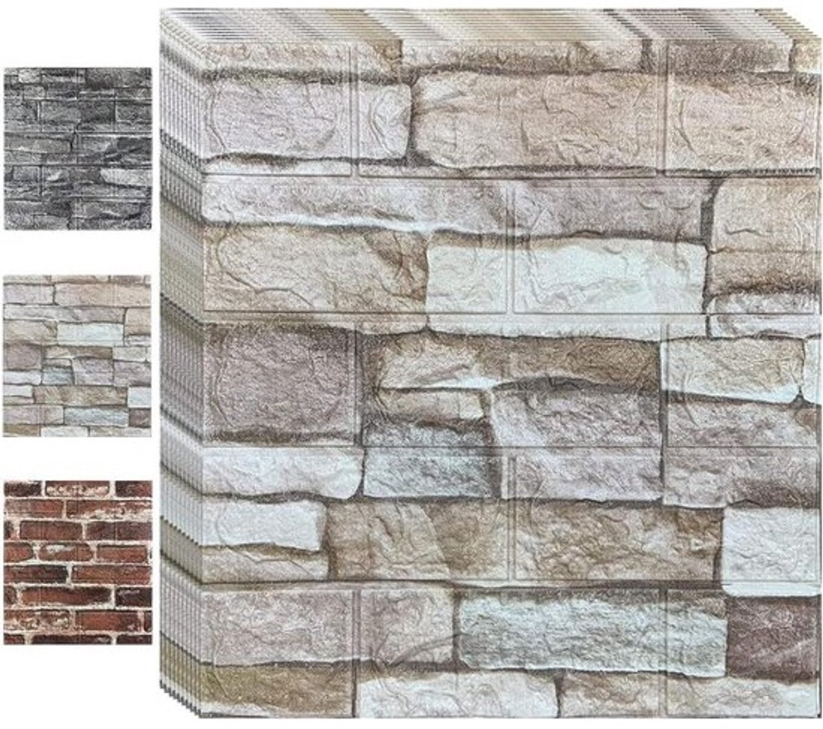 Pack of 10 Self-Adhesive Stone Look 3D Wall Panels 35 x 38 cm Waterproof Brick Pattern Wallpaper for Living Room Bedroom Kitchen Bathroom (Rock Colour)
