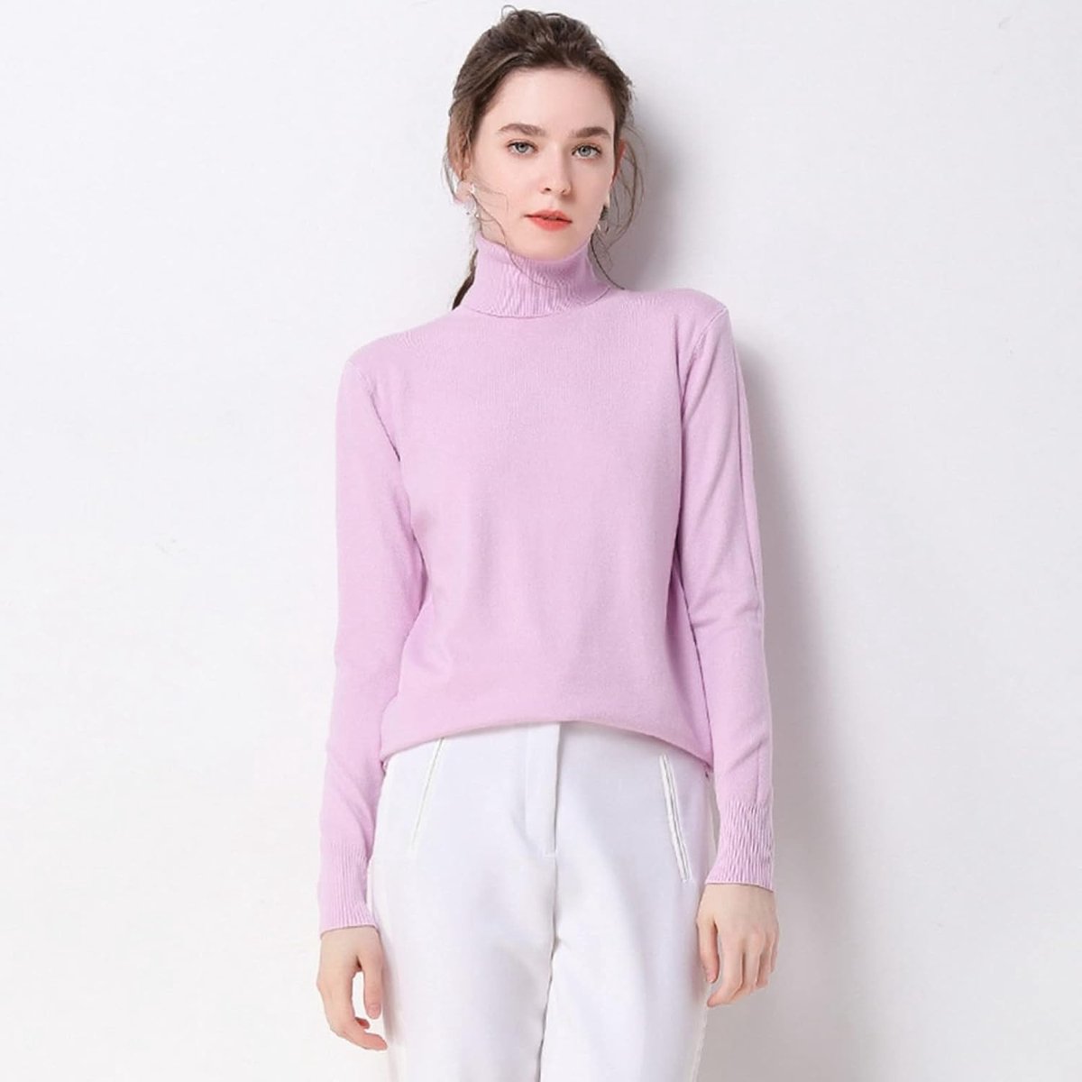 Coltrui Kasjmier Trui - Herfst Winter Dames Basic Trui, Modieus Roze Slim Fit Gebreide Pullover, Warme Stretch Lange Mouwen, Casual Streetwear Nieuwjaar Kerstcadeau,Pink,S