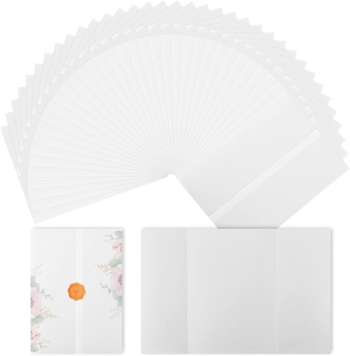 75st Voorgevouwen Vellum Jackets voor Uitnodigingen, 13x18cm Perkamentpapierjassen voor Huwelijksuitnodigingen Translucent Vellum Jacket voor Bruiloft Bruidsdouche Babyshower Verjaardag