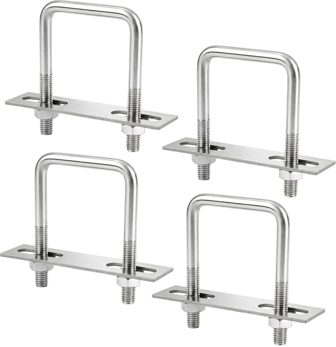 M8 50 x 80 mm, 4 stuks U-beugel met schroefdraad, roestvrij stalen U-schroeven met frameplaat en sluitringen, beugelbouten M8 voor slepen, auto's, schepen, reparatie, buisbevestiging