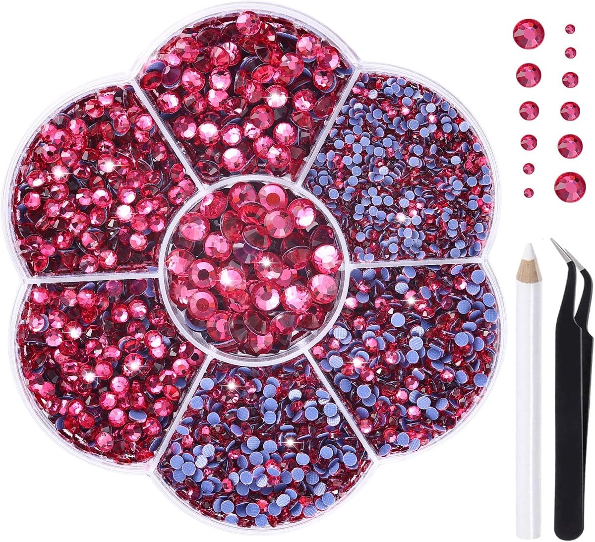 Strass-steentjes, 21 kleuren, 5 maten, SS6-SS30, strassteentjes voor textiel, doe-het-zelf handwerk, 5000 stuks, rozenrood