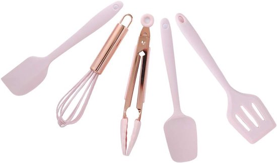Keukengerei Set Kookgereedschap voor Thuis Keuken Bakken Non-Stick Spatel Schraper Eiklopper Roze, 5 stks — afbeelding 4