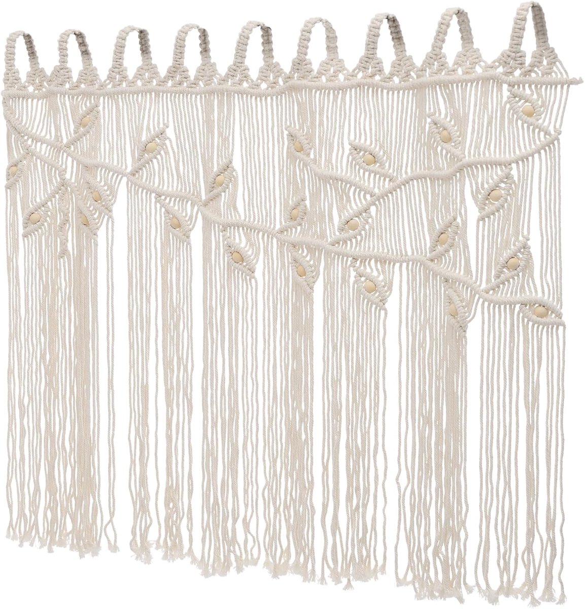 Boho, deurdecoratiegordijn, macramé, scheidingswandgordijn voor slaapkamer, woonkamer, 110 x 80 cm, beige