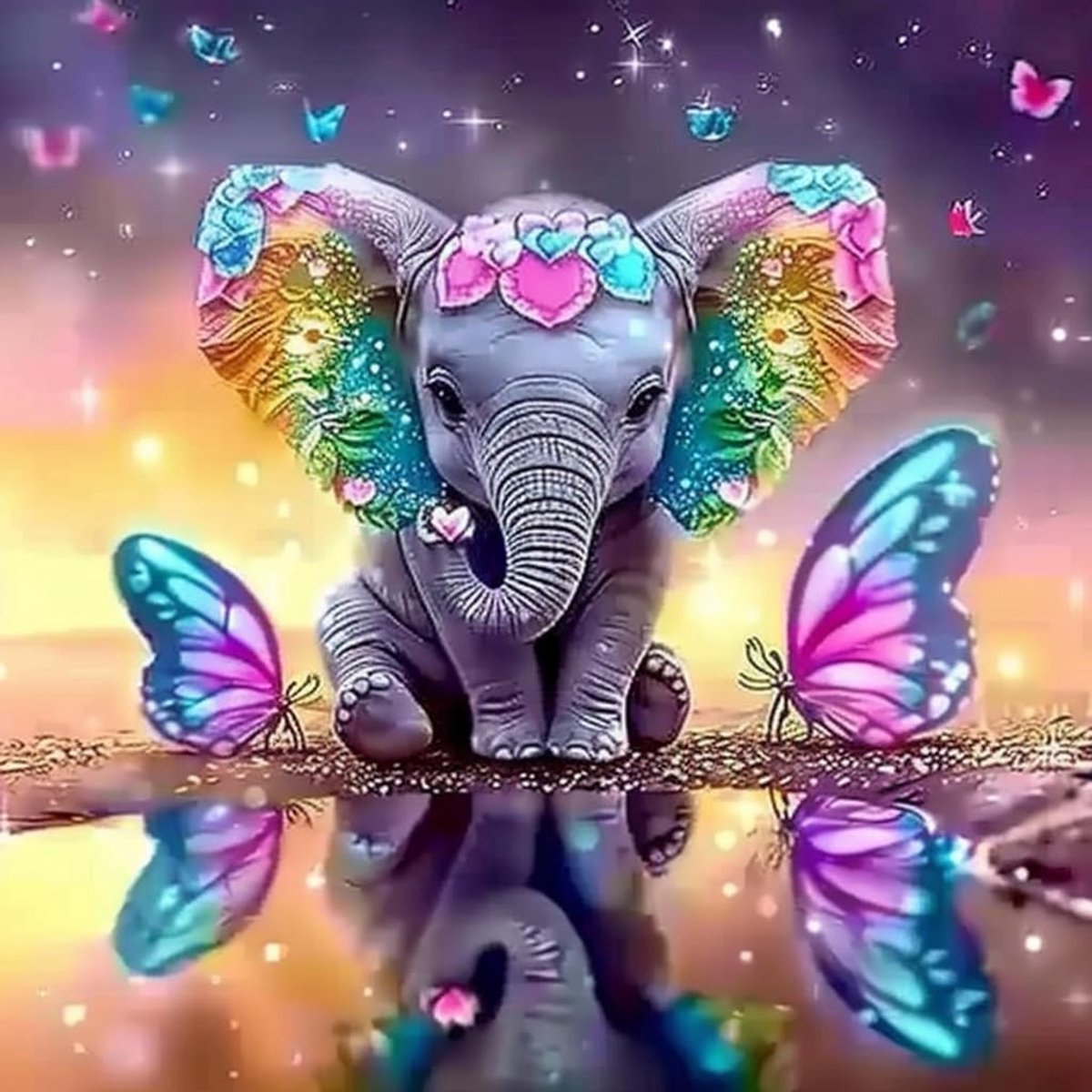 Diamond Painting Volwassenen kleine olifant, full dril diamond painting fotoset volledige boor dier, kruissteek volwassenen borduurwerk kristal strass foto handwerk voor muur huis 30 x 30 cm