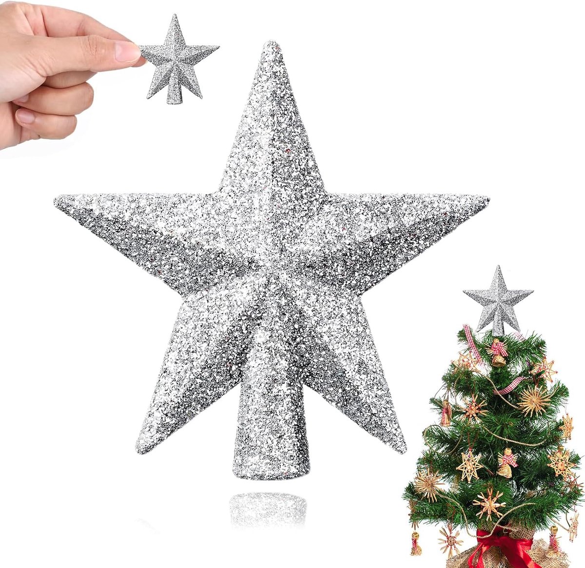 Boompiek ster kerstboom ster 6 cm kerstboomversiering, kerstboompiek glitter, kerstboomversiering kunststof