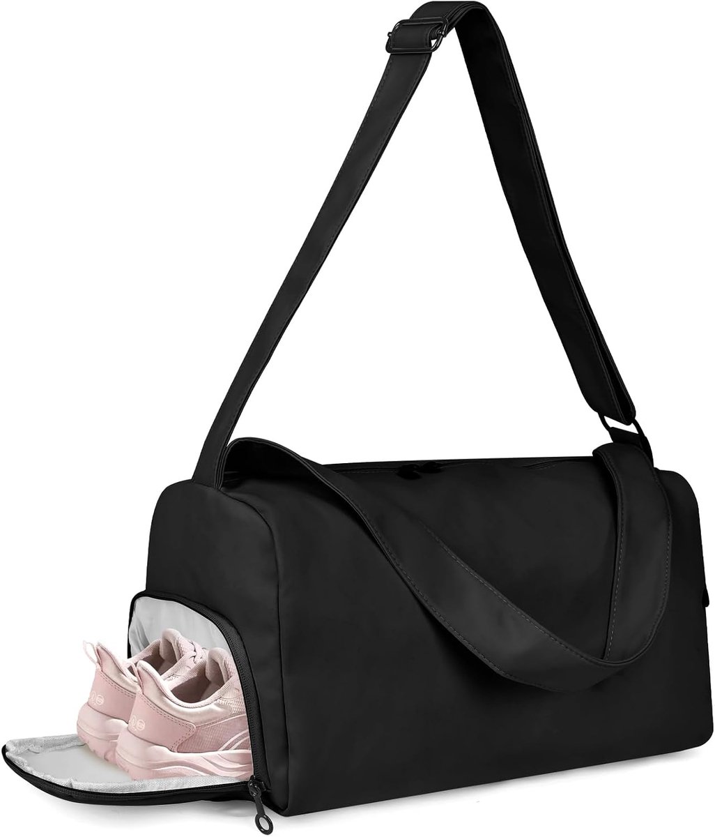20L kleine sporttas vrouwen mannen, sport duffle met schoenen compartiment en natte zak, kinderen tas voor reizen fitness dans ballet zwemmen, Zwart, Klassiek