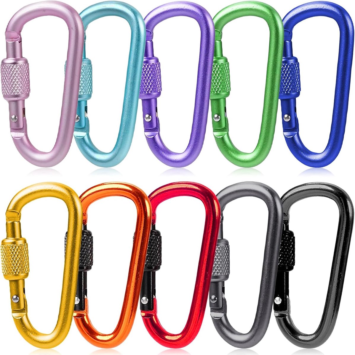 10 stuks karabijnhaken, karabijnhaken met schroefsluiting, aluminium karabijnhaak klein, karabijnhaak D-clip, voor outdoor camping en wandelen, vissen of reizen