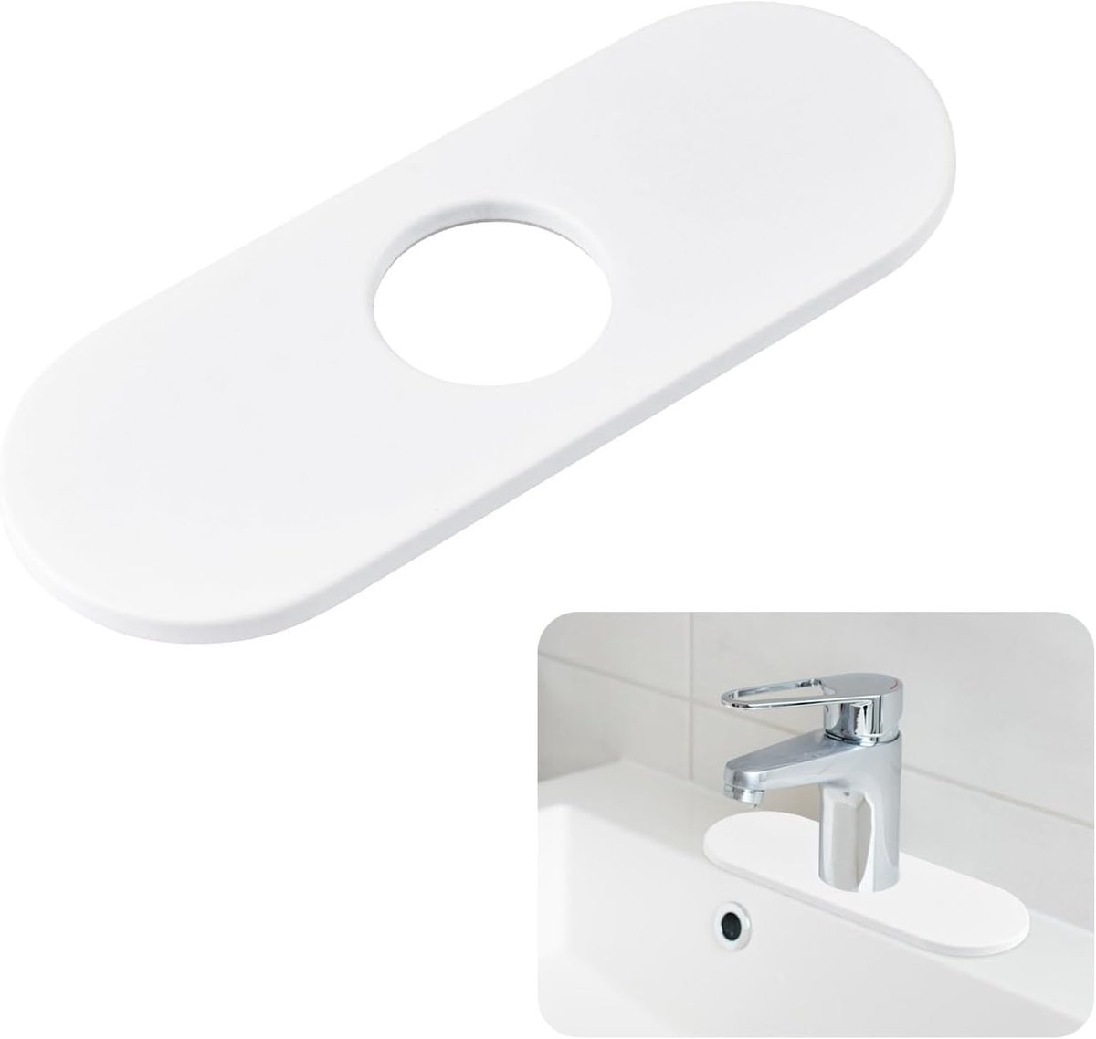 Stalen kraangat deksel 1 pak ovale vorm kraan dek plaat kraan coevr voor aanrecht (wit, 16 x 6 cm)