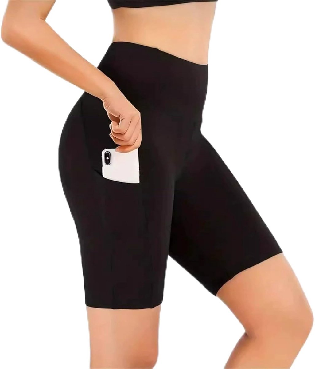 Leroy Hoge Taille Fiets- en Yogashort voor Dames met Zijzakken，Sport- en Fitnessshort