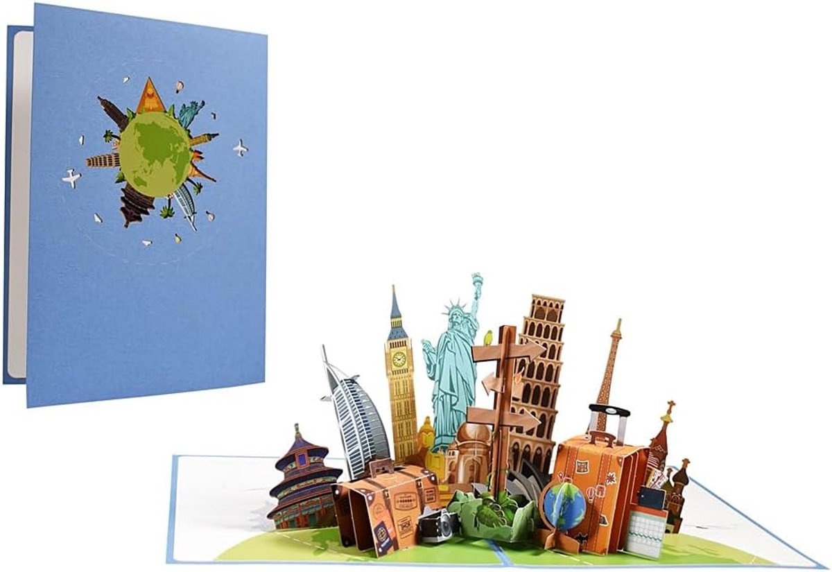 3D pop-up kaart reis wereldreis, reisvoucher voor New York VS, vakantie, handgemaakte wenskaart met envelop, creatief geldcadeau voor verjaardag, afscheid of huwelijksreis, vrijheidsbeeld