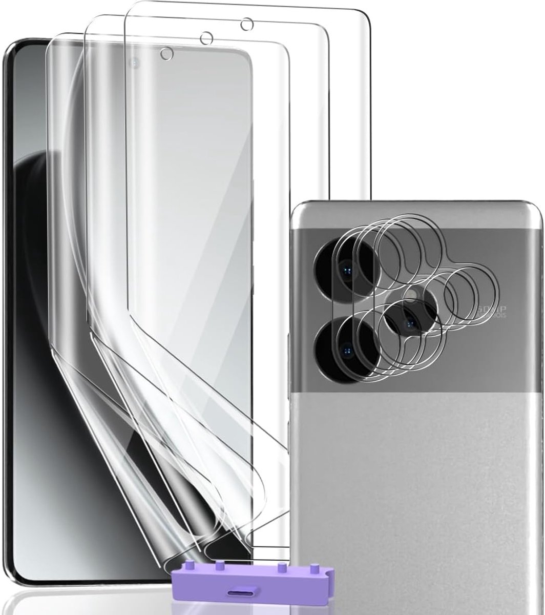 Displaybeschermfolie voor Realme GT 6/GT 6T, flexibele TPU-folie [geen glas] 3 stuks en camera gehard glas 3 stuk. HD transparante folie voor Realme GT 6/GT 6T