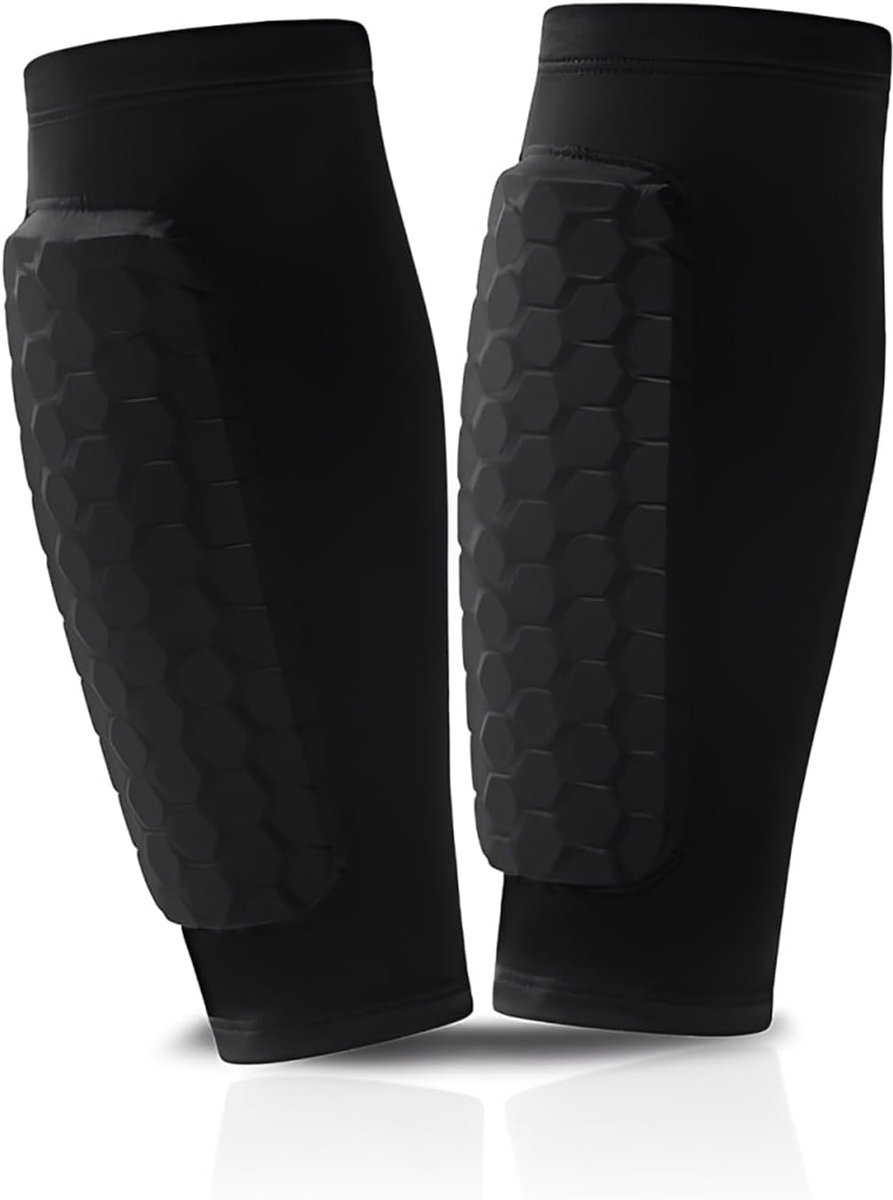 Scheenbeschermers voor kinderen, compressiekousen M, zwart, bijennest, schokbestendig, ademend en beschermend, voor sport en basketbal