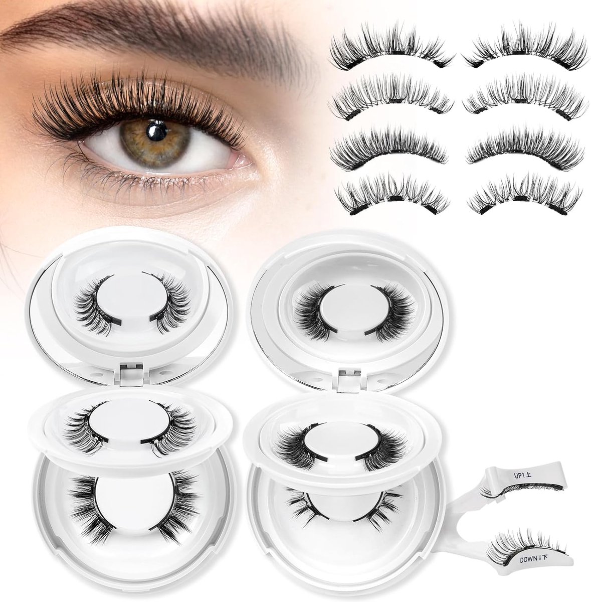 Clace Magnetische wimpers, magnetische wimpers zonder eyeliner, magnetische wimpers met applicator, geen lijm nodig magnetische wimpers (KIT-HI+AN-4 paar)