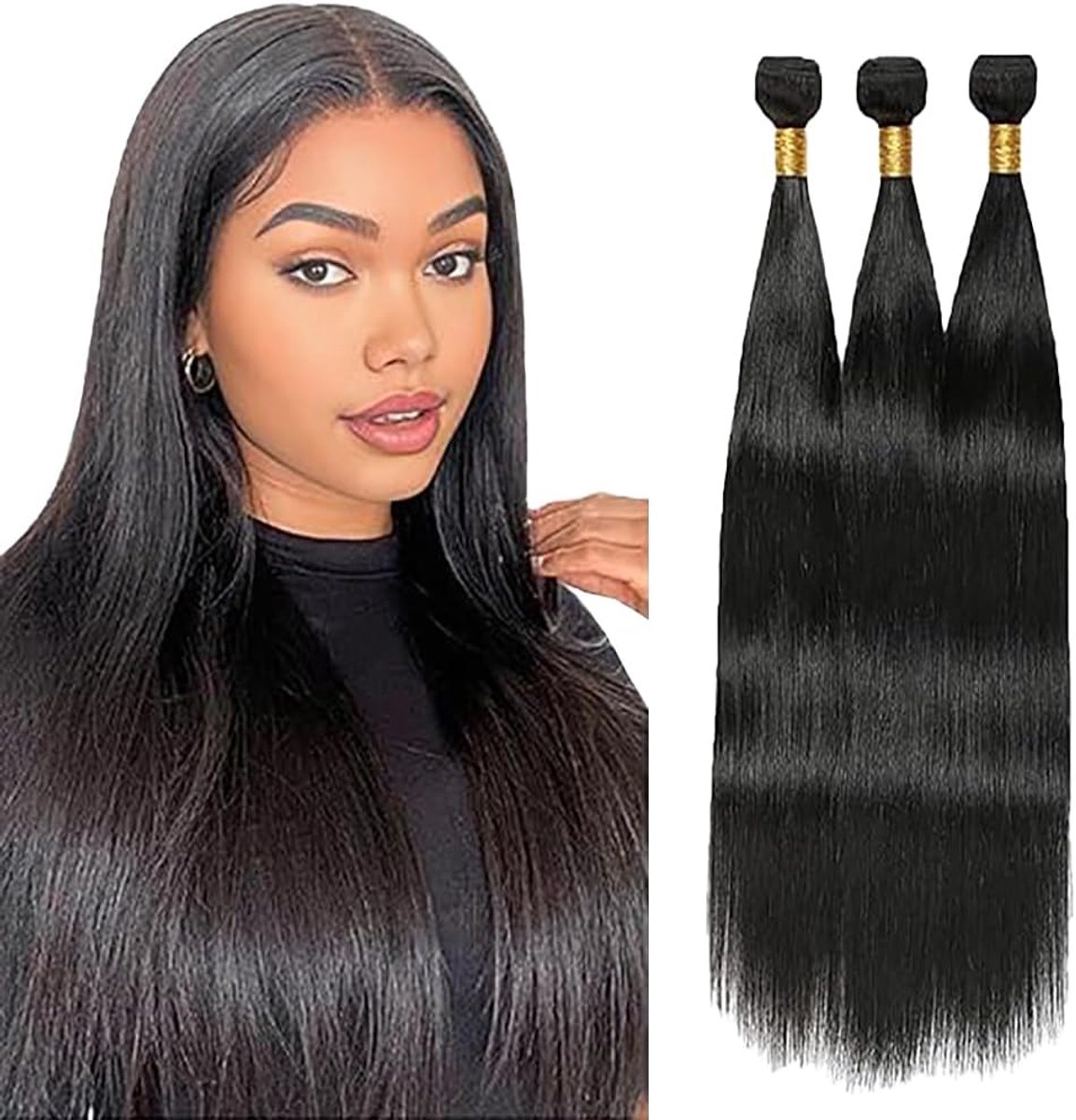 Human Hair Bundles 3 Extension 50g/Per Machine Double Wefts Unprocessed Remy Weave #1B Natural Black Color for Woman 30 32 34 Inch