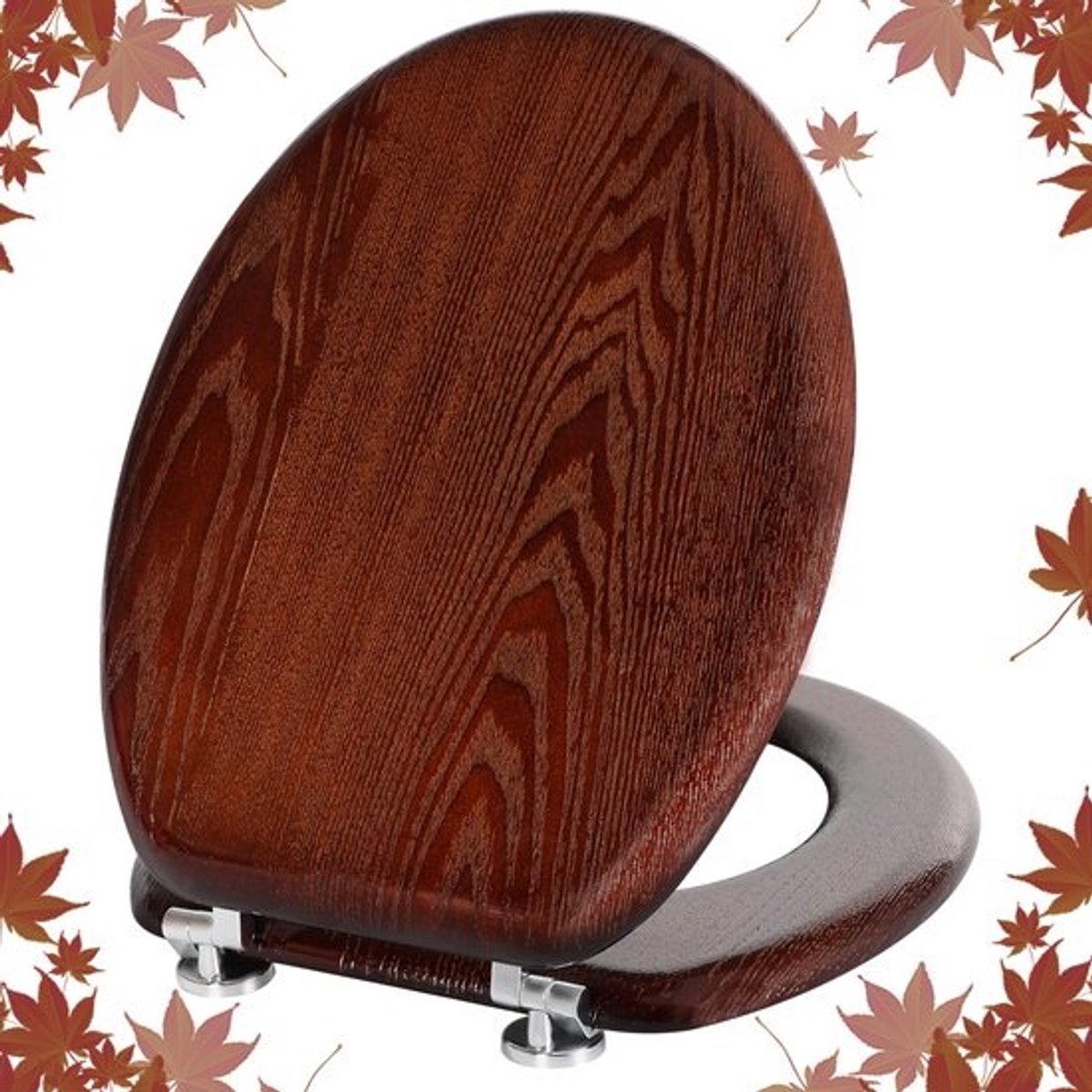 Angel Shield toiletbril van natuurlijk hout met scharnieren van zinklegering, gemakkelijk schoon te maken, anti-knelwerende houten toiletbril, antibacteriële toiletbril (donker walnoot)