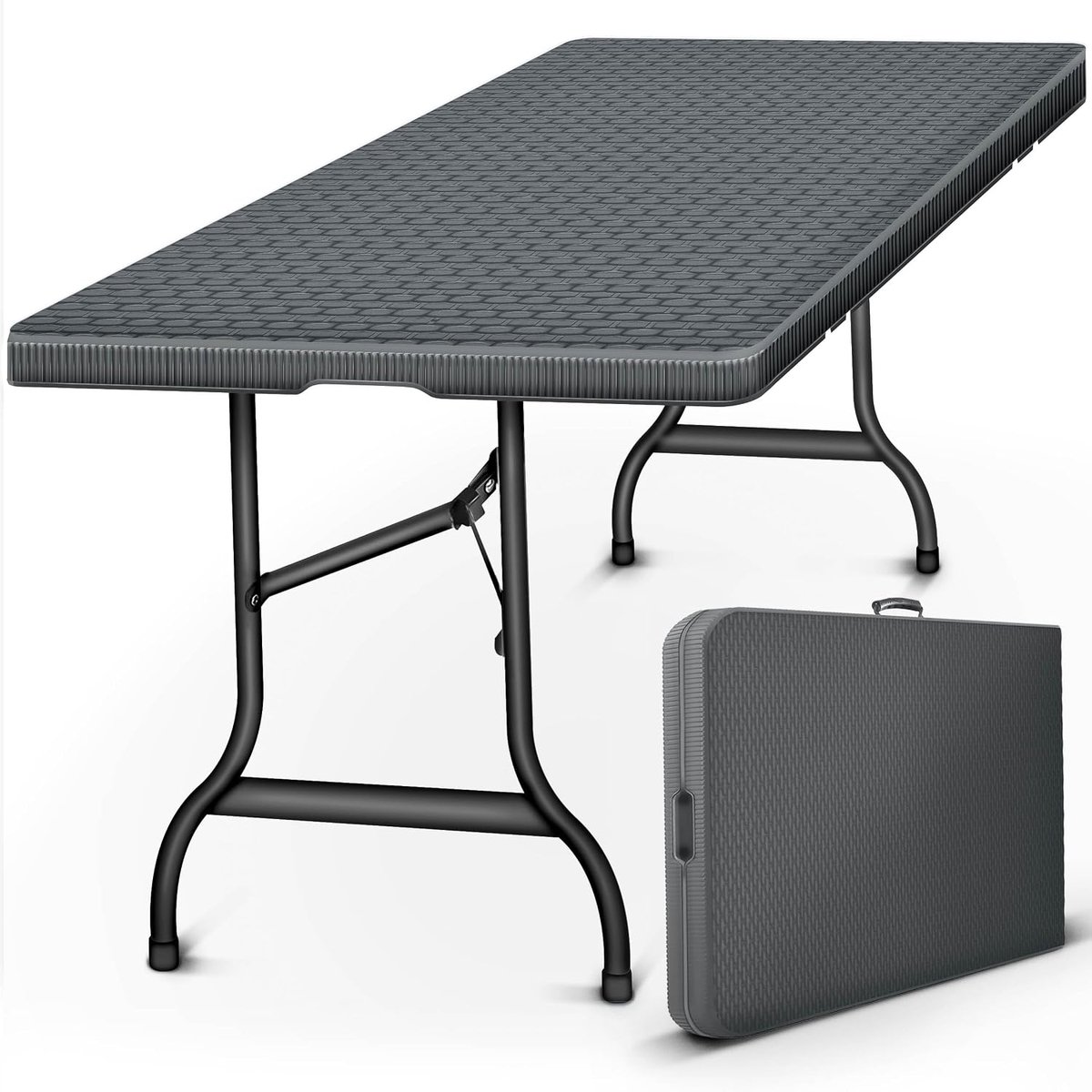 Tillvex tuintafel, inklapbaar, rotanlook, 180 x 75 cm | buffettafel met draaggreep | klaptafel voor in de tuin, op het terras of balkon | campingtafel voor 6 personen