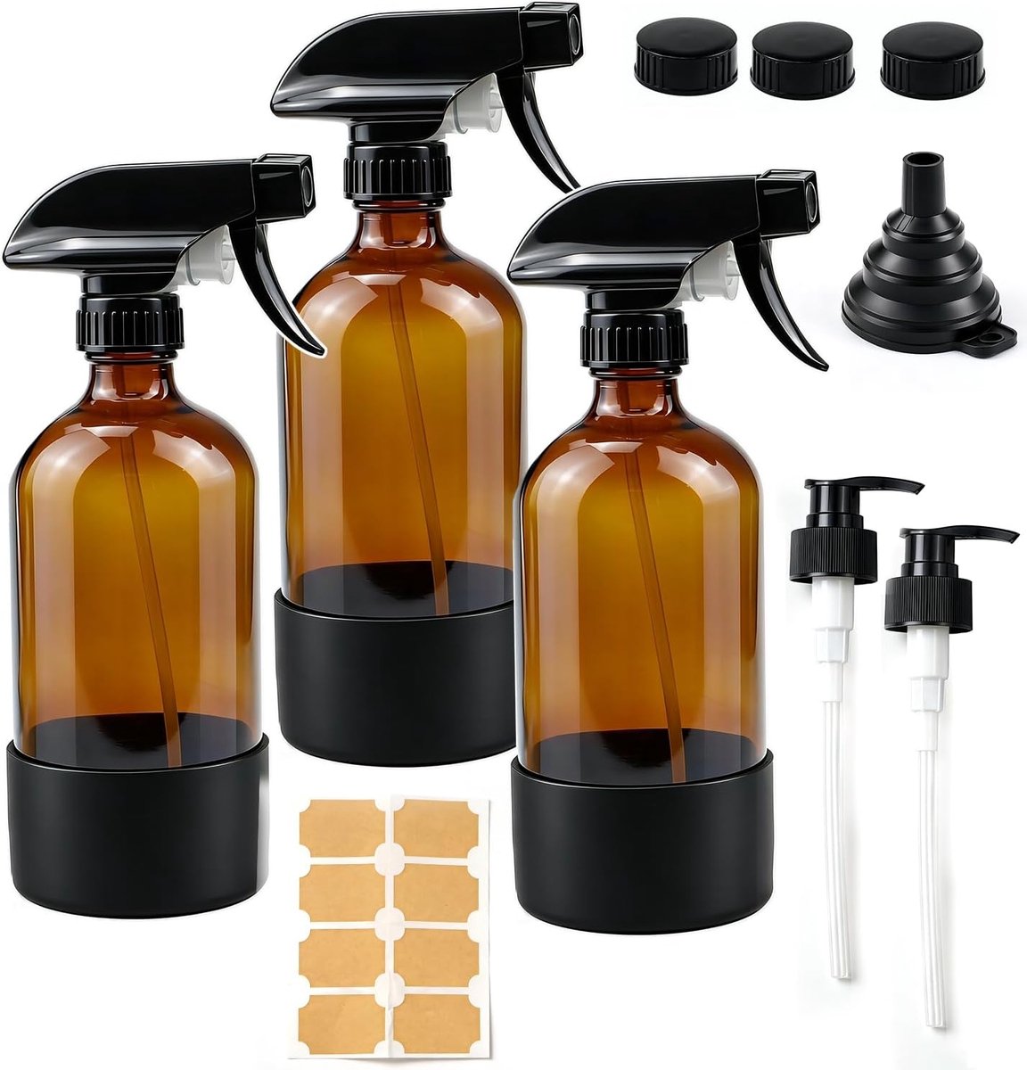 3 stuks 500 ml spuitflessen, glazen spuitflessen 500 ml, spuitfles reinigingsmiddel, navulbare lege spuitfles planten voor het reinigen van etherische oliën, haarverzorging, met verstelbaar mondstuk