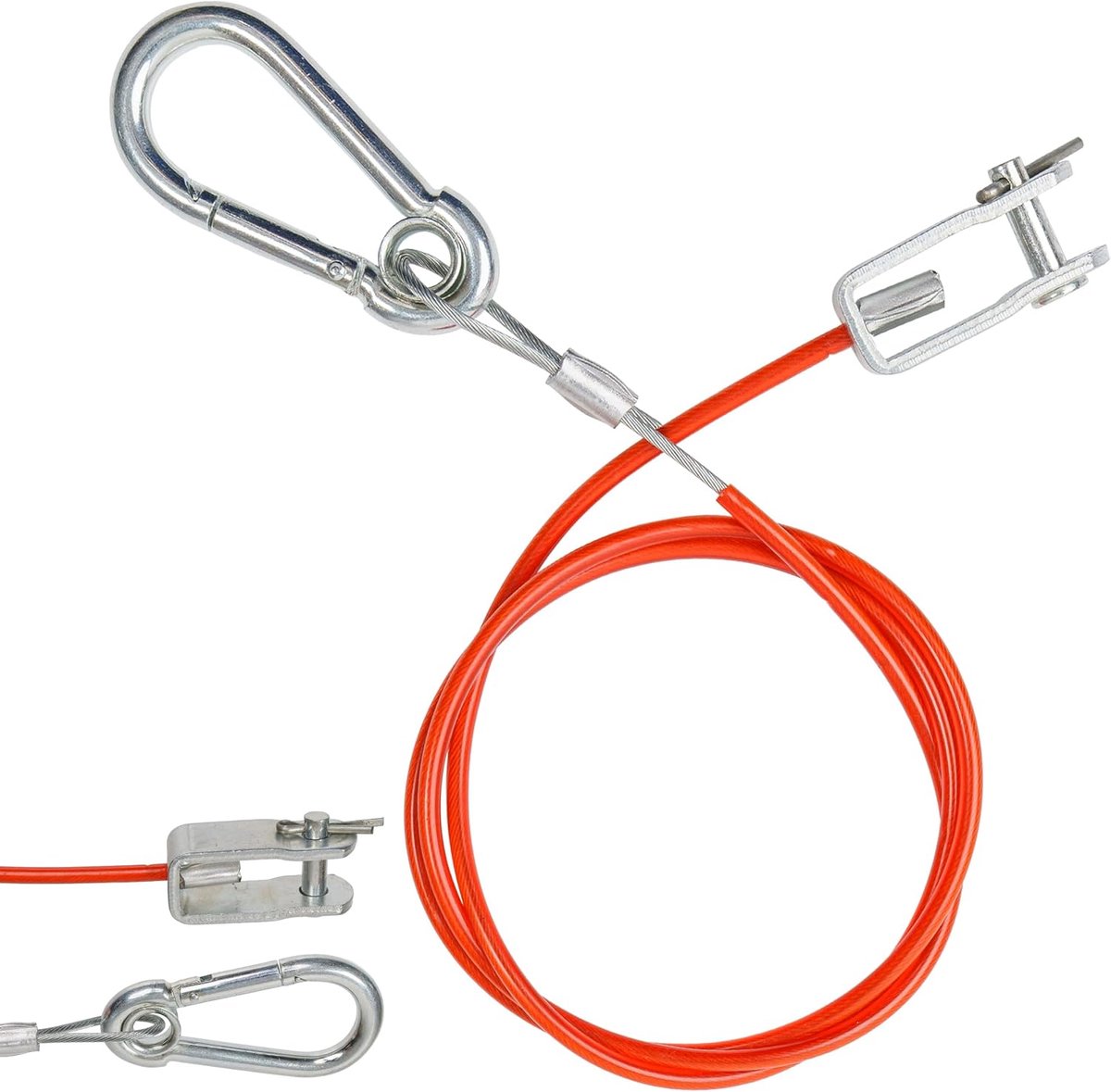Noodkabel voor aanhangwagens, 1 meter, diameter 2,5 mm staalkabel met gaffel en pinbout, 250 kg breukbelasting, rood, voor alle soorten geremde aanhangers en caravans, ommanteld vangtouw AHK, YODM1