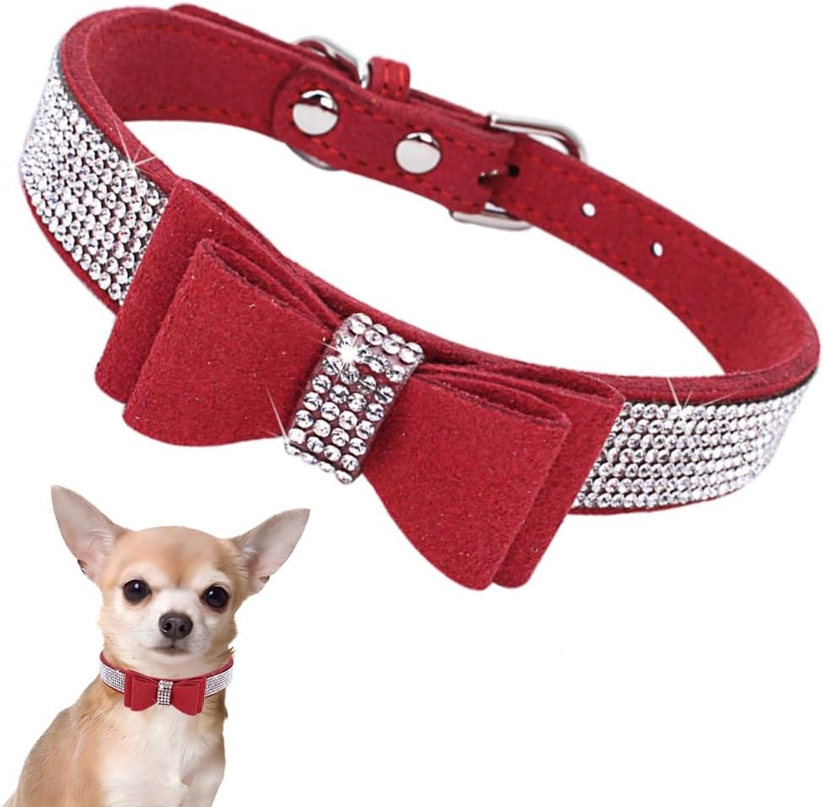 Strass hondenhalsband met vlinderdas, schattige vlinderdas, kersthalsband, knoop, kristal, bling, diamant, glitter, meisjes, puppyhalsbanden voor XXS XS, kleine, middelgrote, grote huisdieren