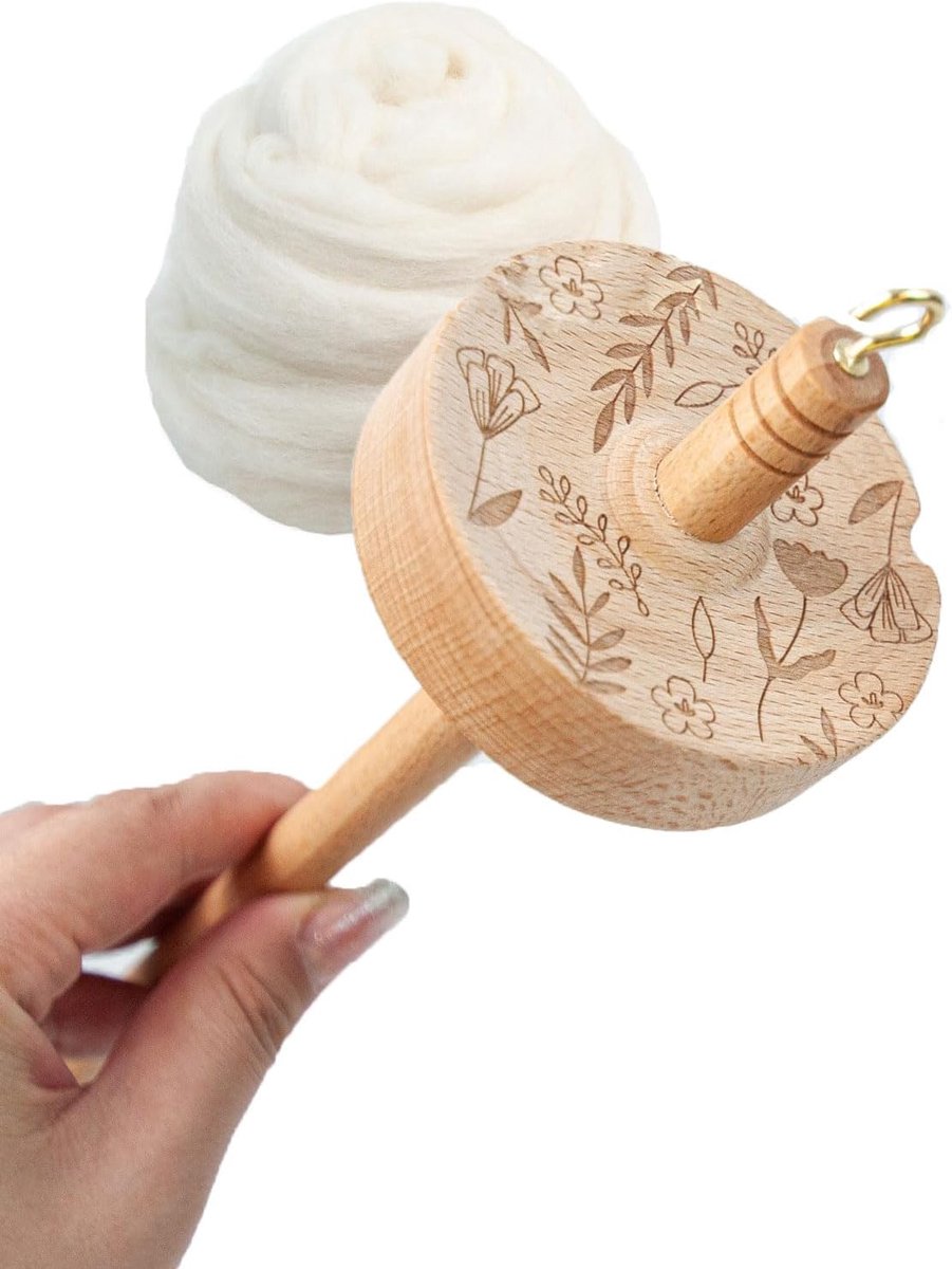 Zalati Drop Spindle Top Whorl Houten Spinning Naaigereedschap met Patroon en 70s Pure Wolgaren voor Beginners Spinning