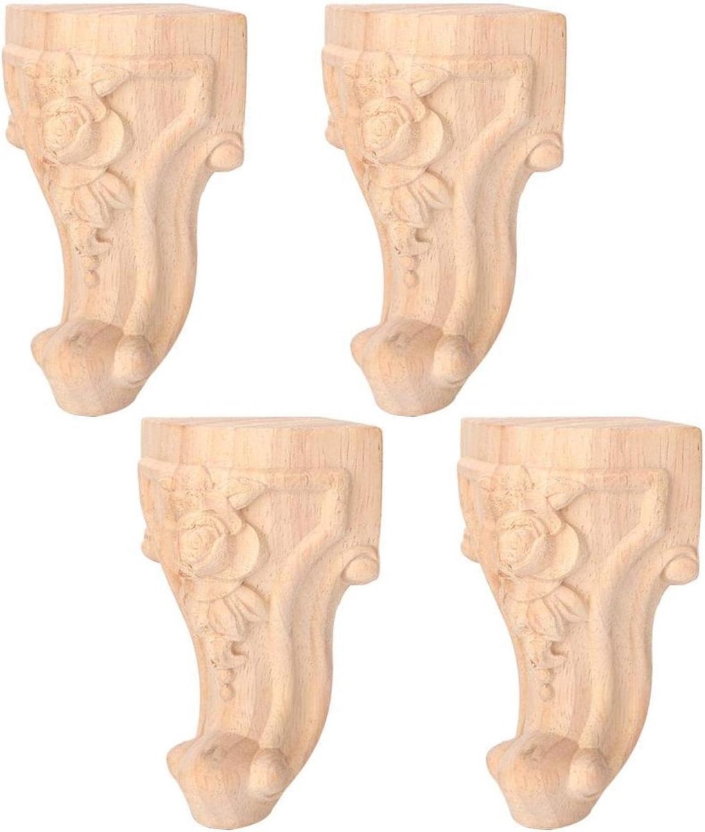 Poten, 4 stuks gesneden abinet poten, gesneden tafel voet meubilair been bank voeten Europese stijl hout snijwerk hoek applicatie woonmeubilair decor (10 * 5 cm)