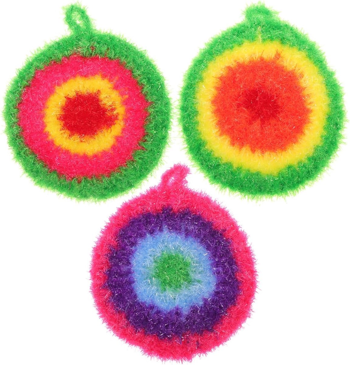 Iplusmile 1 set handgemaakte gehaakte vaatwasgewicht afwasreiniging krasbestendige reiniging poetsdoeken reinigingsdoeken reinigingspads schrobber voor servies vaatwaspads polyester 3 stuks