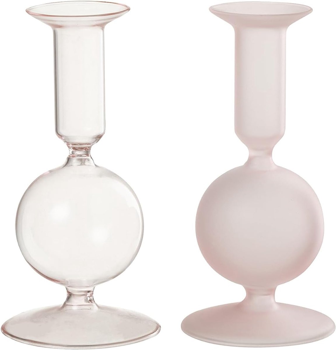 Kaarshouder 1 Bal Mat/Transparant Glas Licht Roze Assortiment Van 2