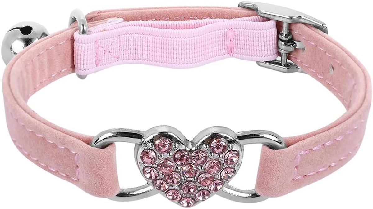 Hartvormige strass halsband voor katten en honden, verstelbaar gevlokt gekleurd diamantontwerp met bel, schattige kitten- en puppyhalsband, dierbenodigdheden voor kleine katten en honden