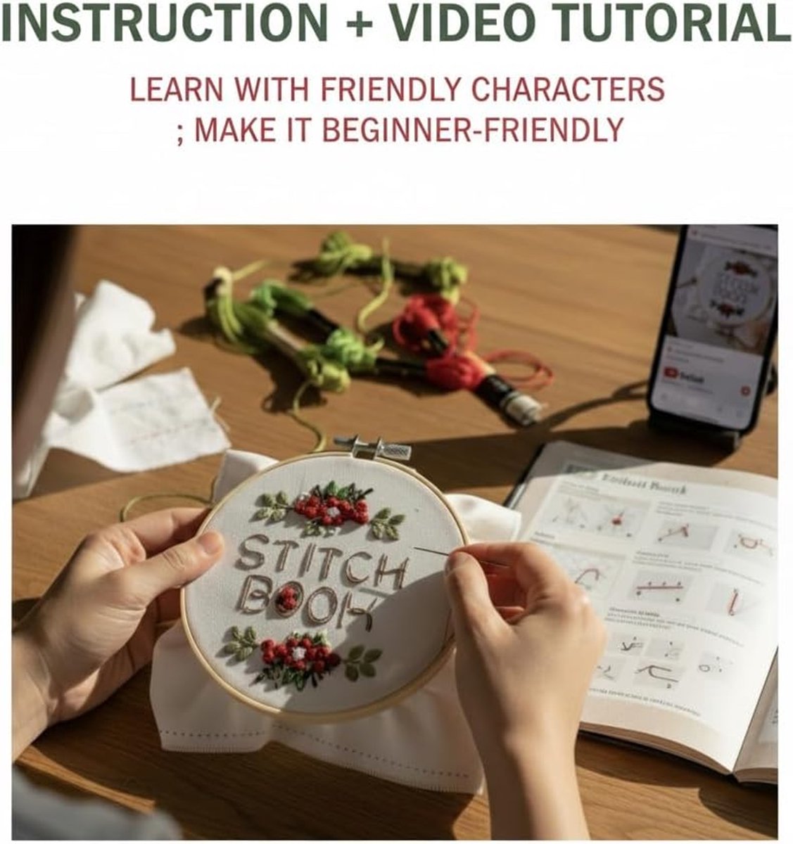 DIY Borduurstekenboek - Sewbook - Stekenboek - Borduurpakket - Borduurpatronen - Borduurwerk - Basisset - Inclusief Complete Gereedschapsset en Instructie - Voor Beginners en Ervaren Knutselaars — cadeau in Hobby - foto 5