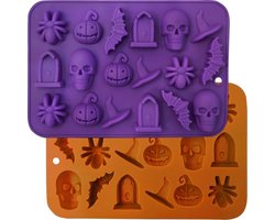 Halloween Molds - Silicone Molds - Chocolate Molds - 2-Pack - 3D Halloween Chocolate - Candy - Gummy Molds - Skull - Pumpkin - Bat - Ghost - Witch Hat - Spider - Tombstone - Shape Molds