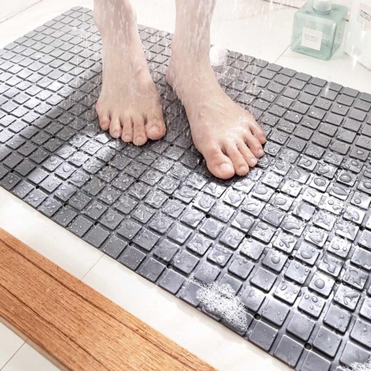 Antislip douchemat (grijs), 70x40 cm, geschikt voor sterke zuignappen, geschikt voor gladde vloeren en badkuipen, gemaakt van microvezel, sneldrogend, duurzaam en geschikt voor een antislip ontwerp.