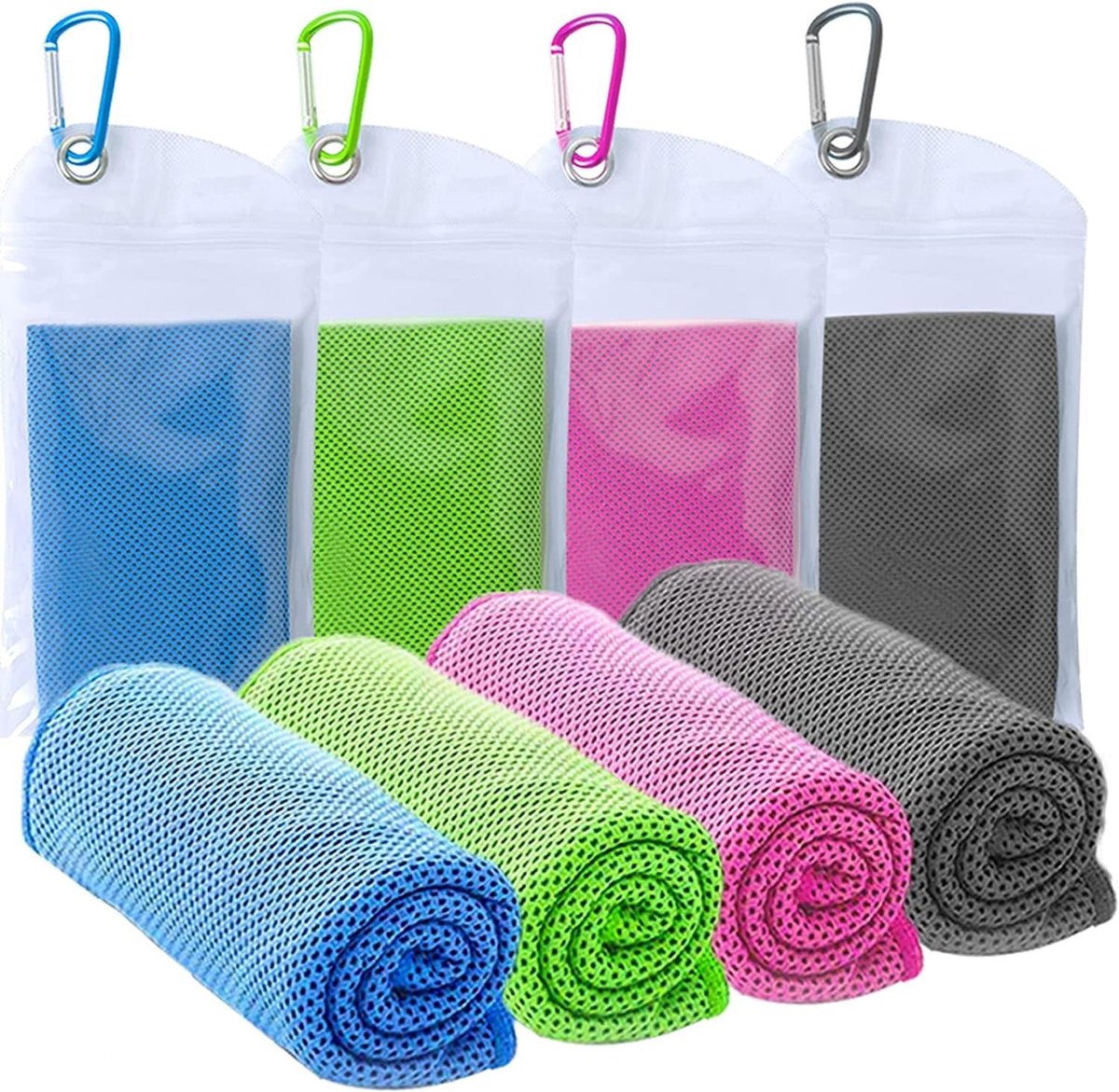 Set van 4 handdoeken voor directe verkoeling, ideaal voor sport, yoga, camping en reizen, van microvezel voor optimale absorptie.