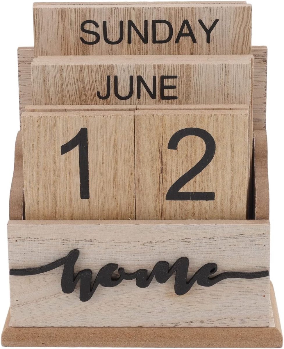 Houten Perpetuele Desk Calendar - Herbruikbare Retro Kalender met Blokken voor Maand en Week Weergave