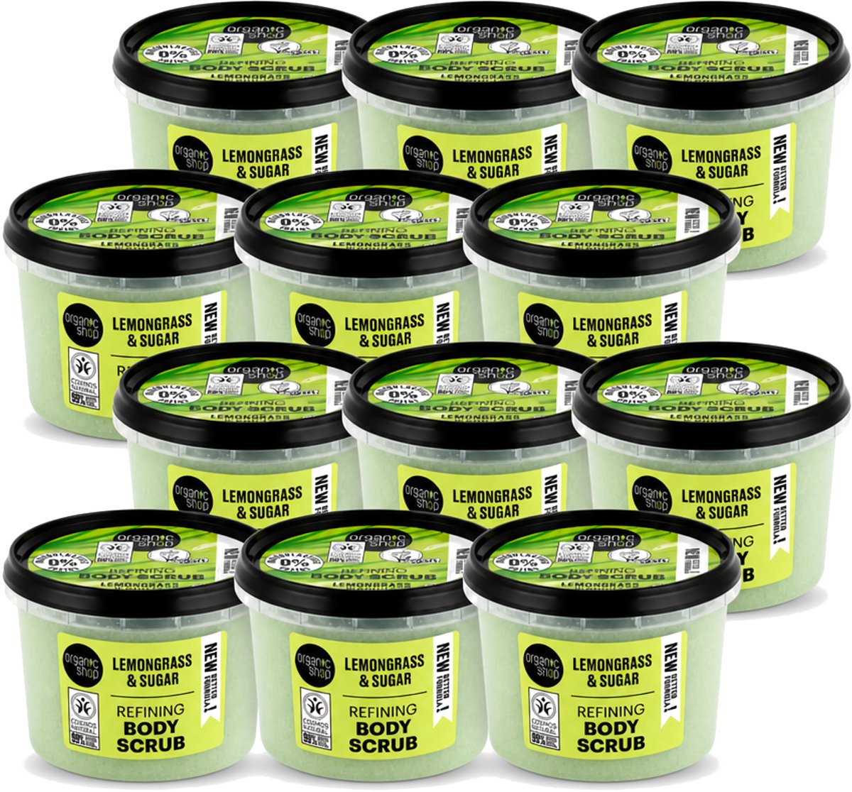 12 x Organic Shop - Body Scrub Lemongrass - Verfrissend en Verzorgend - 250 ml - Voordeelverpakking - 12 stuks