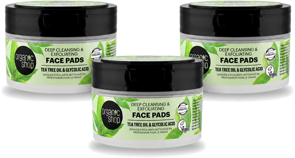 3 x Organic Shop - Face Pads Deep Cleansing - Verfrissend en Reinigen - 20 Pads - Bulkverpakking - 3 stuks