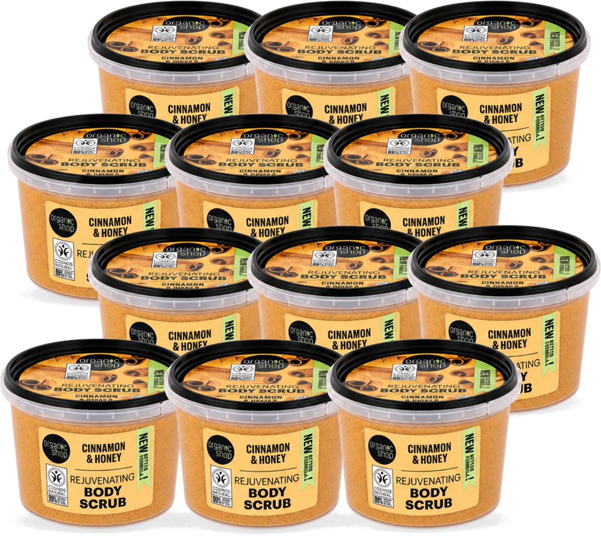 12 x Organic Shop - Rejuvenating Body Scrub Cinnamon - Exfoliërend en Hydraterend - 250 ml - Voordeelverpakking - 12 stuks