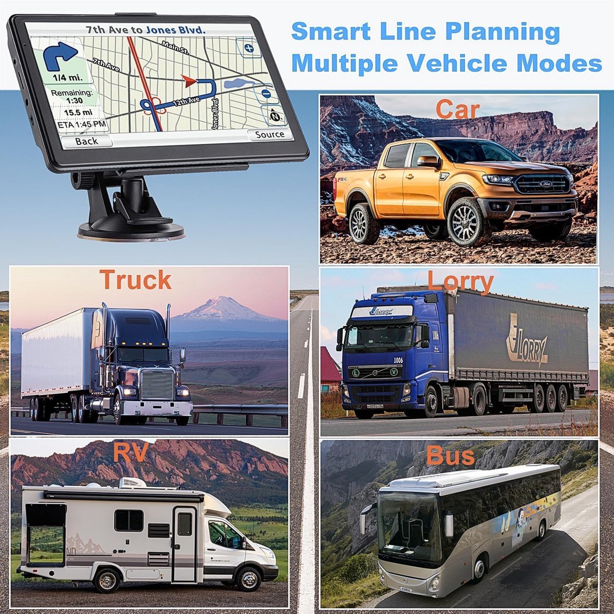 Navigatiesysteem 2026 met nieuwe kaarten voor VK en Europa, touchscreen-gps voor de auto, ondersteuning voor gesproken afslag-voor-afslagbegeleiding, waarschuwingen voor snelheid en roodlichtcamera's, en aangepaste vrachtwagenroutes (7 inch) – foto 3
