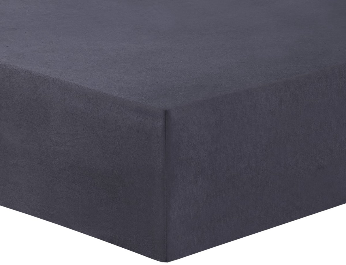 Vision - Hoeslaken FLANEL - Donkergrijs - 140 x 200cm met grote hoek van 30cm - 100% katoen Flanel - zacht en warm