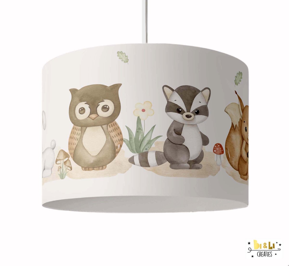 Hanglamp woodland bosdieren-kinderkamerdecoratie-lampen-bosdieren-beer-hertje-uil-eekhoorn-bos-kinderkameraccessoires