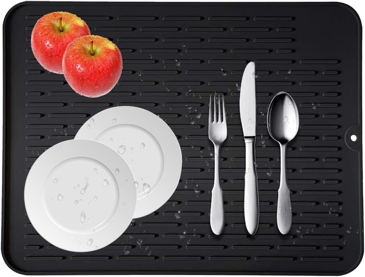 Multifunctionele Siliconen Droogmat, Zwart, 45 x 40 cm, Antislip, Warmtebestendig, Gemakkelijk Schoon te Maken, Keukenaccessoire