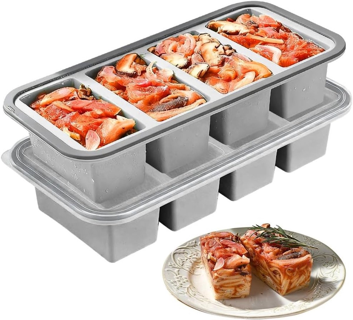 Siliconen Vriezercontainers Set van 2, 250 ml, Stapelbare Mallen voor Soep, Saus en IJsblokjes