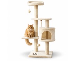 belviona Kattenkrabpaal 112 cm, met huisje, platforms, sisal & speelballen, beige/wit