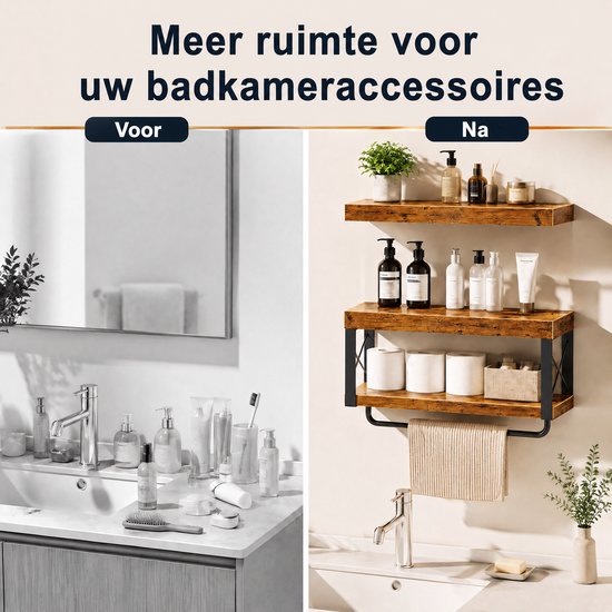 Vergelijking van badkameropstellingen: voor en na installatie van houten wandplanken.