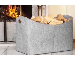Brandhoutzak XL van vilt voor hout, kranten, haardhout-vilten tas afmetingen 54 x 30 x 39 cm (grijs)