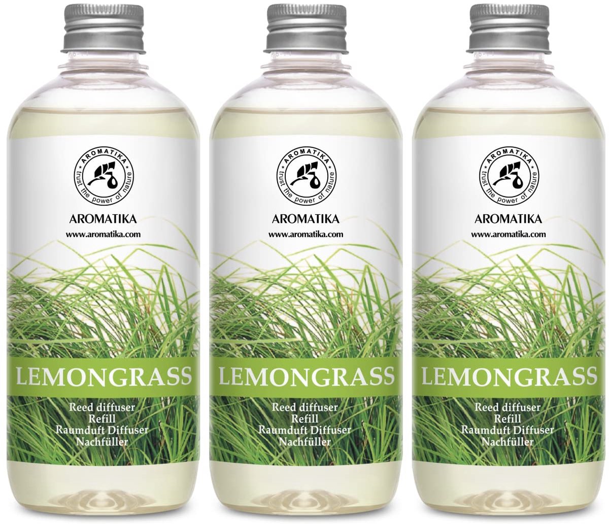 Geurstokjes lemongrass navulling 3x500 ml natuurlijke aroma diffuser langdurige geurverspreiding voor huis en aromatherapie