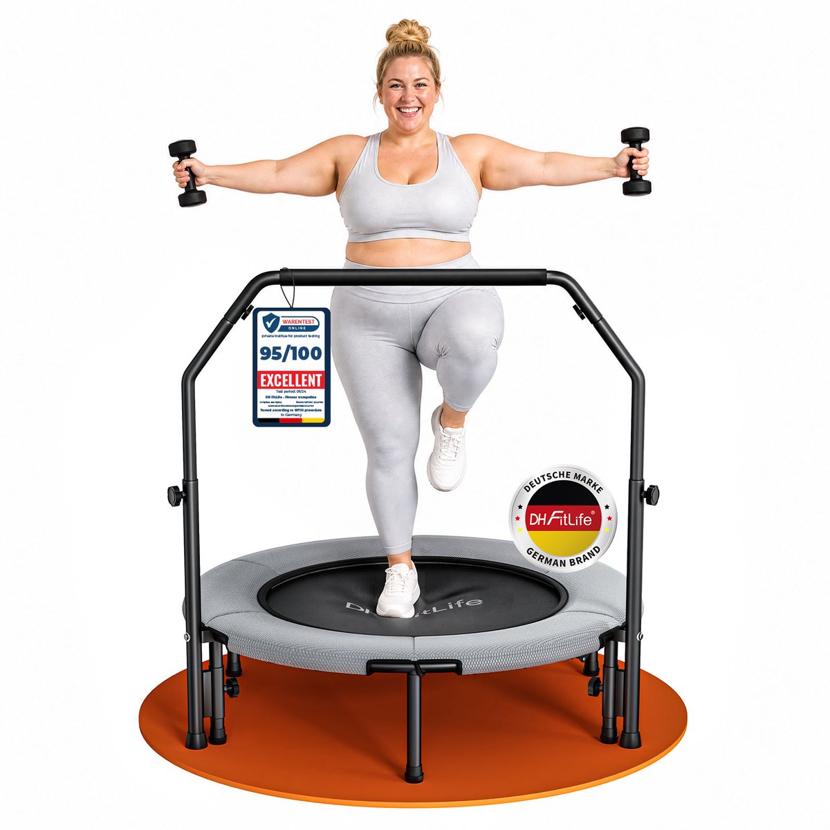 DH FitLife Fitness Trampoline Indoor - Ø102 cm - Inklapbaar - Tot 450 kg - Met Handgreep - Stille Vering - Antislip Poten