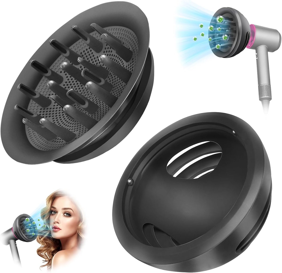 Compatibel geschikt voor Dyson Supersonic Series haardrogers: Nieuwe en verbeterde diffuser geschikt voor haar, kruldiffuser en föhnopzetstuk. Compatibel geschikt voor Dyson HD01, HD02, HD03, HD04, HD05, HD07, HD08, HD14 en HD15.
