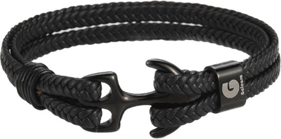 Bracelet cuir ancre noir hommes et femmes design Galeara 185mm